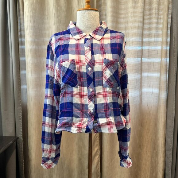- RAILS Button Down Plaid Loose Top with Double Pockets LARGE     - E2038 - Picture 2 of 8